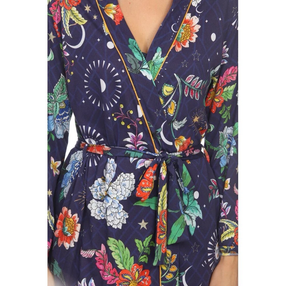 Johnny Was Purple Floral & Celestial Satin Robe - Picture 4 of 12